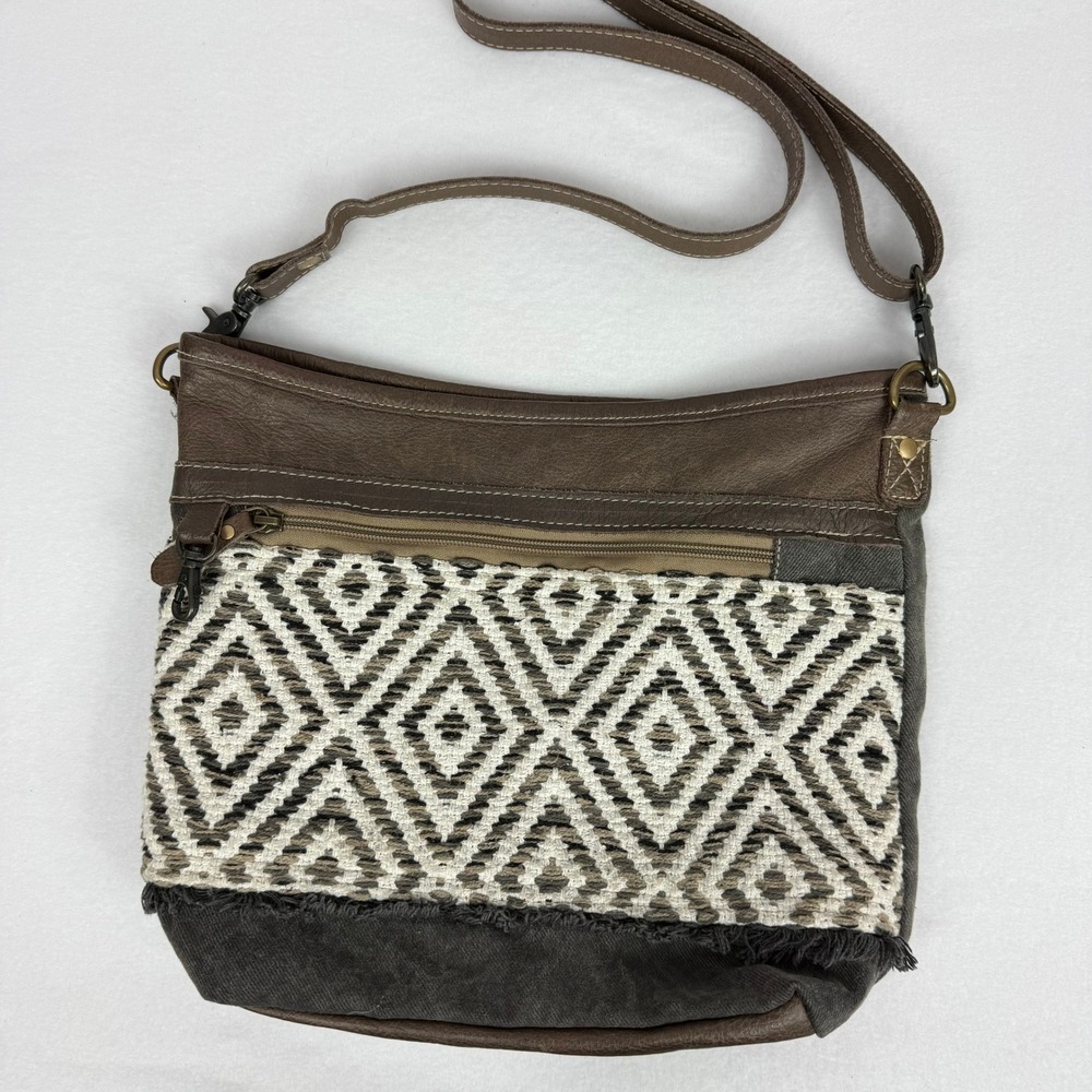 Myra Bag Genuine Leather Canvas Diamond Crossbody‎ Shoulder Bag Boho